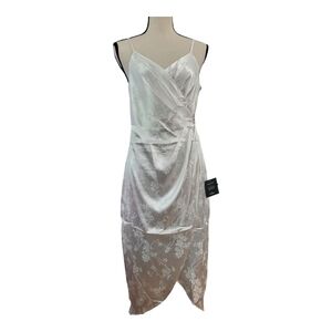 Lulu's Gorgeous Dream White Satin Floral Jacquard Midi Wrap Dress